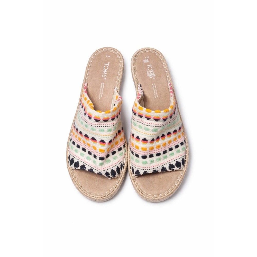 TOMS Espadrille Slide Sandals Women's Size 8 Multicolor Textile Summer Boho